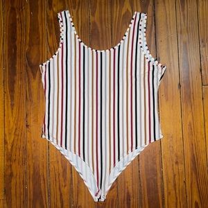 Brown Navy Blue Burgundy and White Striped Bodysuit